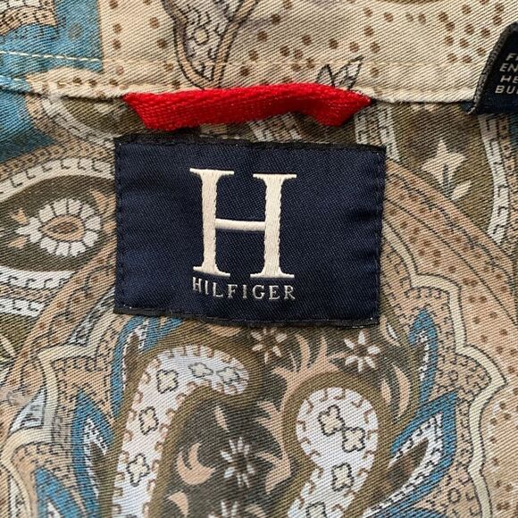 Vintage Y2K Hilfiger Shirt Blue Paisley Print Button Down Long Sleeve Cotton - Picture 9 of 13